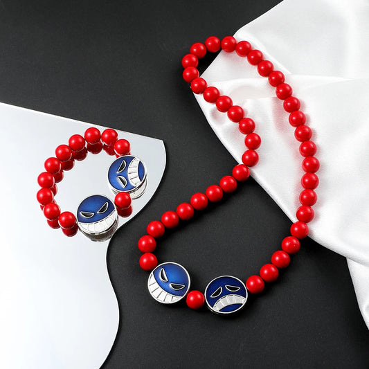 Ace’s Red Beads Bracelet x Necklace Set